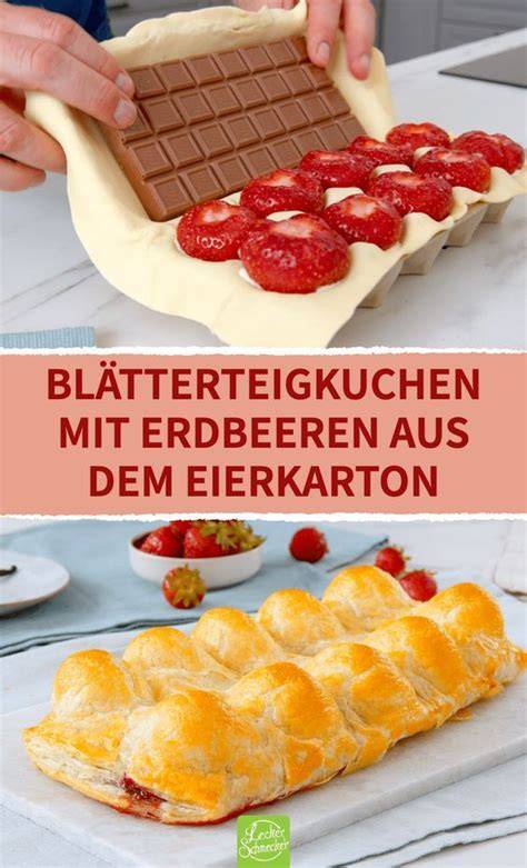 Blätterteigkuchen im Eierkarton gebacken mit Erdbeerfüllung