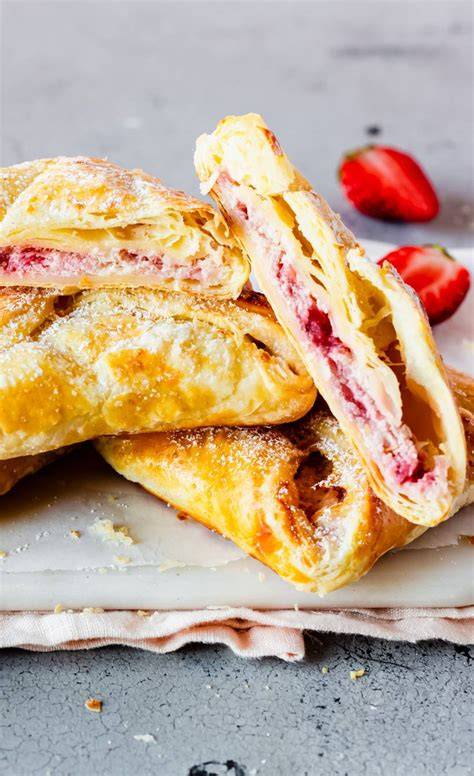 Blätterteigtaschen mit Erdbeeren auf Picknicktisch