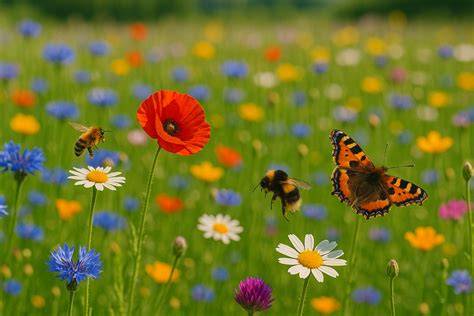 Blütenbesuch: Bienen an einer Wildblumenwiese