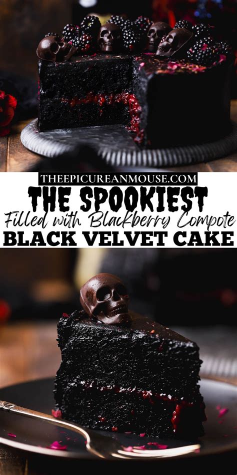Black Velvet Cake mit Preiselbeeren und Halloween Dekoration
