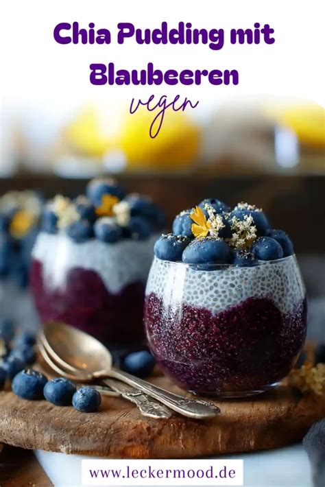 Blaubeer-Chia-Pudding im Glas mit Kokosflocken