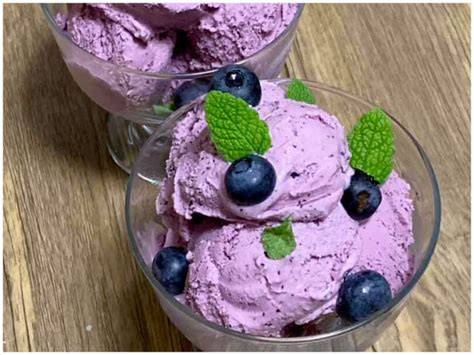 Blaubeer-Rotweineis: Beerenswirl in dunkelvioletter Eiscreme, Vanilleschote, Orange