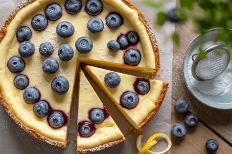Blaubeeren auf Käsekuchen