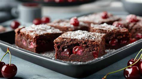 Blechkuchen: Schoko-Kirsch mit verteilten Früchten