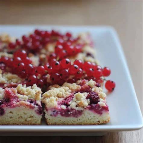 Blechkuchen-Motive: Verschiedene Blechkuchen-Stücke mit saisonalem Obst und Streuseln