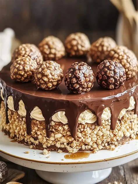 Blick auf die fertige Rocher Torte mit Dekoration