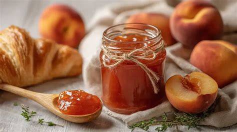 Blick auf frische Nektarinen und Ingwer, Zutaten für Marmelade