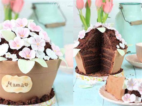 Blumentopf Torte mit Fondant und Blüten-Deko