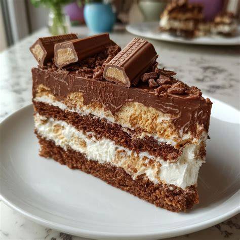 Boden aus Butterkeksen mit cremiger Vanillefüllung und Schokolade obenauf