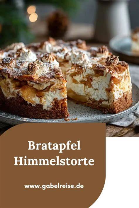 Bratapfel-Baiser-Torte auf Servierplatte, Anschnitt sichtbar