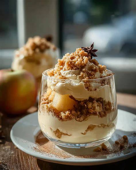 Bratapfel-Crumble im Glas mit Zimtcreme