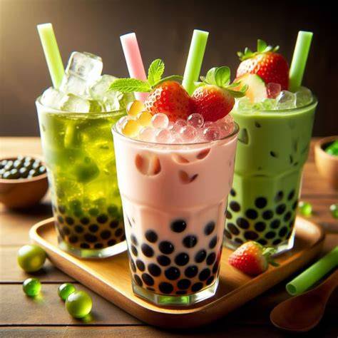 Bubble Tea mit Tapiokaperlen und Strohhalm