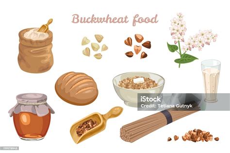 Buchweizenkörner und Mehl