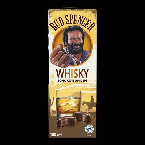 Bud Spencer Whisky Schoko-Bohnen Packung und Einzelpraline