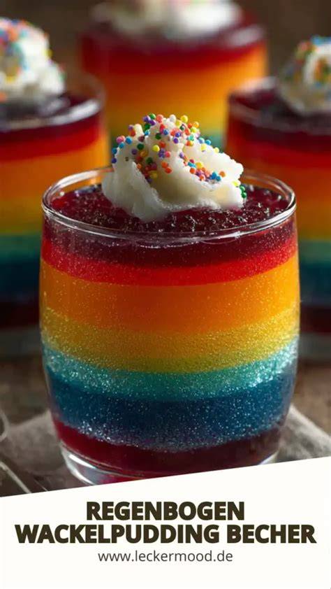 Bunt gestaltete Dessertgläser mit Wackelpudding- und Puddingschichten