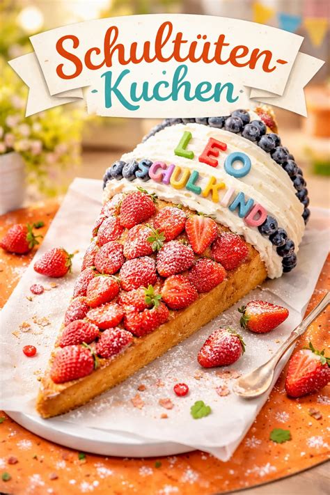 Bunter, fertiger Schultüten-Kuchen mit Deko-Varianten