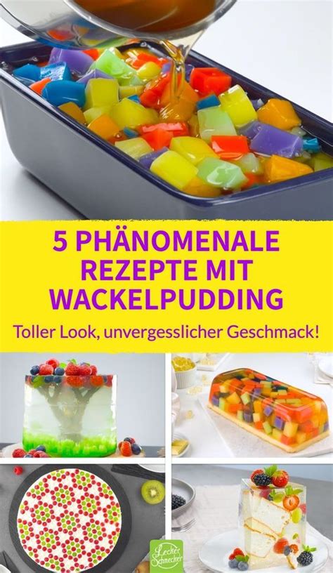 Bunter Wackelpudding-Blechkuchen Stück mit Schlagsahne und Beeren serviert