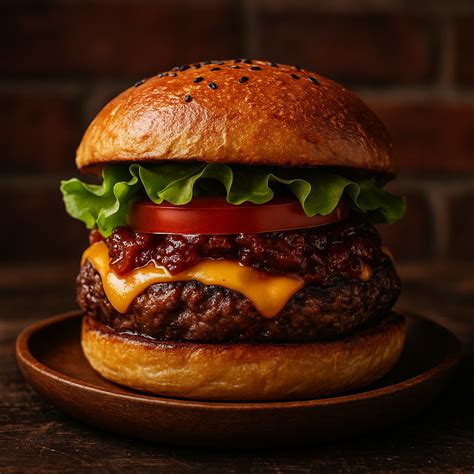 Burger mit einem großzügigen Klecks Speckmarmelade