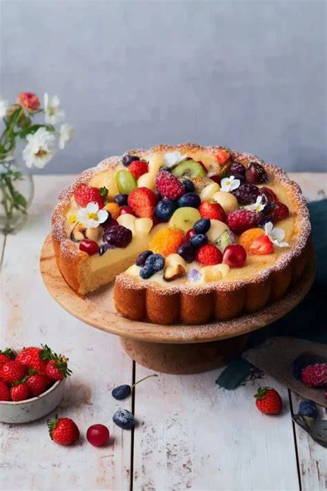 Buttercreme mit Pudding auf Obstkuchen - perfekt dekoriert
