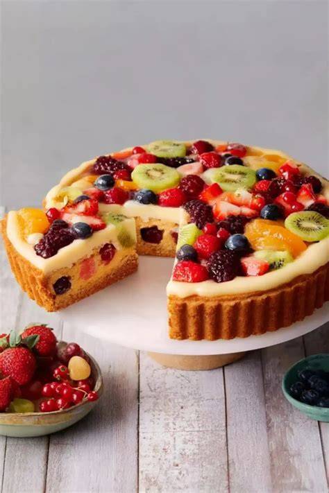 Buttermilch-Blechkuchen mit buntem Obstbelag, Schritt-für-Schritt-Infografik