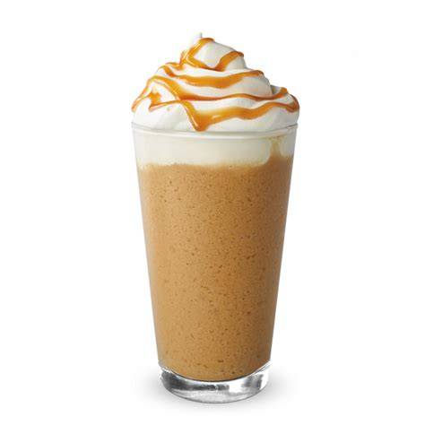 Caramel Frappuccino im Glas mit Schlagsahne