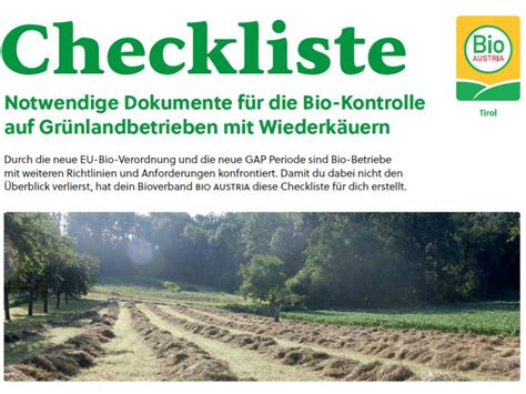 Checkliste Bio-Kriterien: Anbau, Kontrolle, Verarbeitung