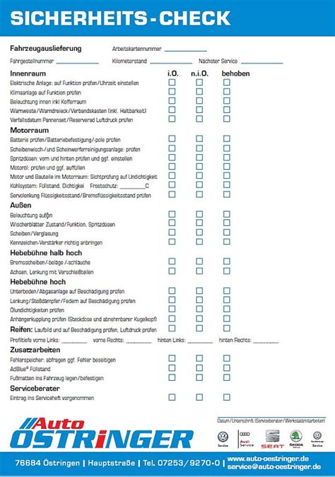 Checkliste Sicherheitskontrolle vor Gebrauch