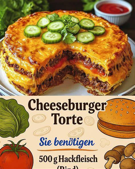 Cheeseburger Torte Zutaten und geschichtete Füllung