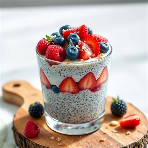Chia-Pudding im Glas mit Beeren