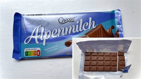 Choceur Alpenmilch Schokolade Tafel und Zutaten