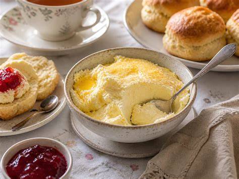Clotted Cream in Schale, selbstgemacht und gekauft
