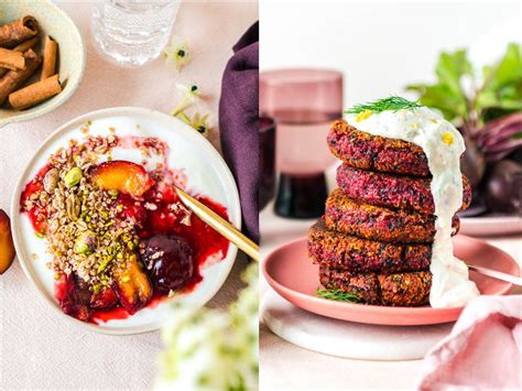 Collage: Vegane Rote Bete Rezepte - Cupcakes, Salat, Bratlinge, Pasta