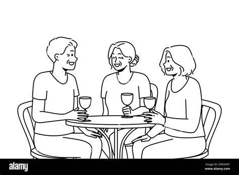 Comic-Illustration: lachende Gäste mit Wodka-Shots
