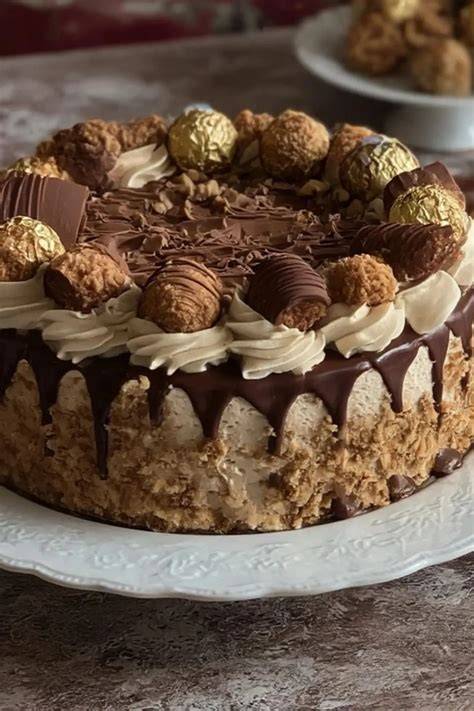Cornflake Crunch und Haselnusspaste zur Dekoration der Ferrero Rocher Torte