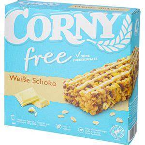 Corny Free Weiße Schoko Riegel, Zutaten und Vollkornanteil als Infografik