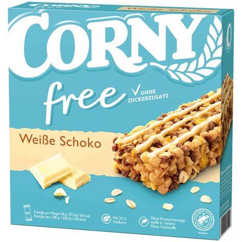Corny Free Weiße Schokolade Müsli-Riegel, Zutaten illustriert