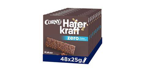 Corny Haferkraft Kakao Riegel Verpackung und Querschnitt