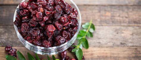 Cranberries am Strauch und getrocknete Cranberries