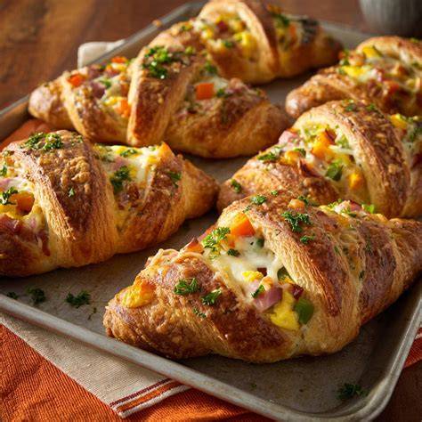 Croissants mit dichtem Anschnitt und herzhafter Füllung