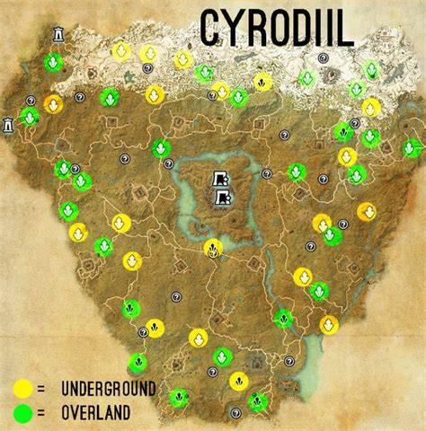 Cyrodiil Karte mit Farm-Orten für Nodes
