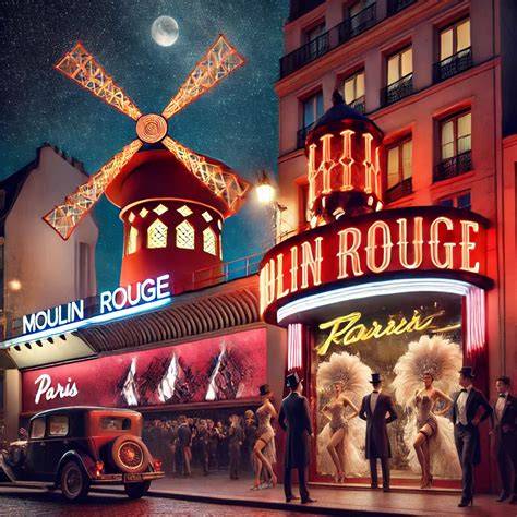 Damen tanzen aus mehrstöckiger Torte im Moulin Rouge