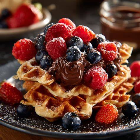 Dekor-Ideen: Schokotupfen, Beeren, Schokokuss-Waffeln als Topping