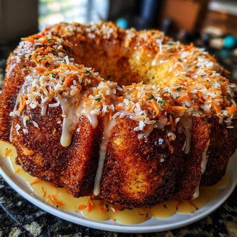 Dekoration: Pfirsichspalten, Kokosraspeln, Schokoraspel auf dem Kuchen