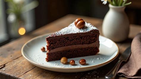 Dekoration der Schoko-Nuss-Torte mit Orangensternen und Nüssen