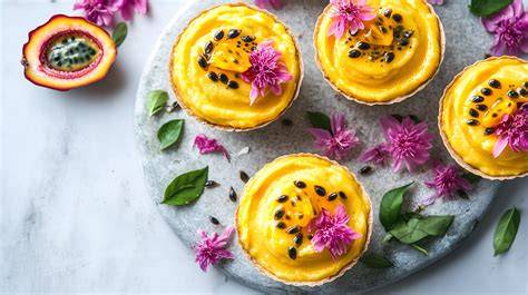 Dekorationen: Buttercreme, frische Passionsfrucht, Schokospiralen