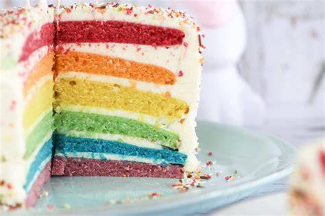 Dekorationsideen: Streusel, Smarties und essbarer Glitzer auf Regenbogentorte