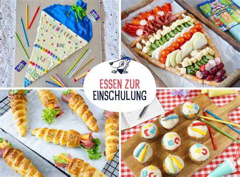 Dekoratives Buffet zum Schulanfang mit Schultüten und Kindern