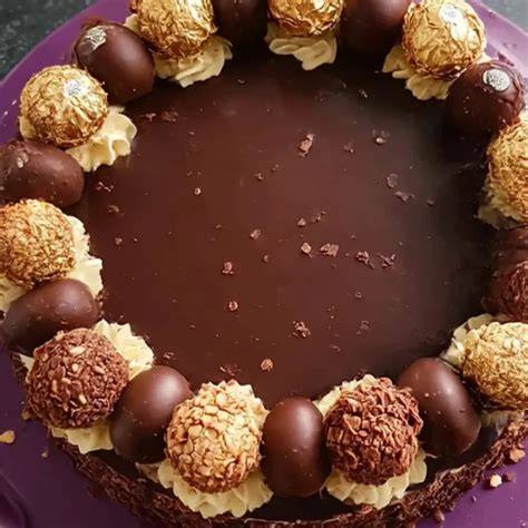 Dekorierte Rocher Torte mit Rocher-Halbkugeln und Haselnusskrokant