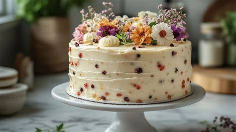 Dekorierte Schoko-Sahne-Torte mit Schokoraspeln und Beeren