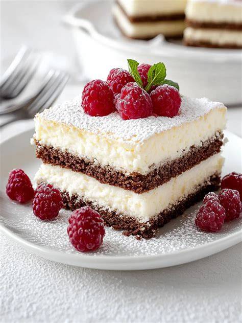 Dekorierter Milchschnitte Kuchen auf der Kaffeetafel